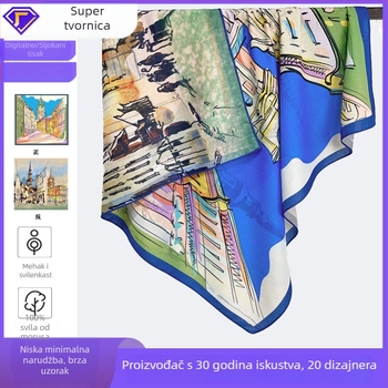 Dvostrano otisnuti svilenkasti kvadratni šal — 100% svila, twill tkanina, podrijetlo Hangzhou, originalni dizajn