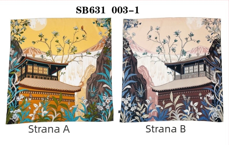 Dvostrano otisnuti svilenkasti kvadratni šal — 100% svila, twill tkanina, podrijetlo Hangzhou, originalni dizajn