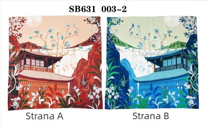 Dvostrano otisnuti svilenkasti kvadratni šal — 100% svila, twill tkanina, podrijetlo Hangzhou, originalni dizajn