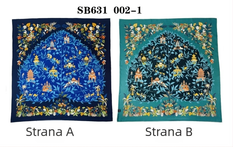 Dvostrano otisnuti svilenkasti kvadratni šal — 100% svila, twill tkanina, podrijetlo Hangzhou, originalni dizajn