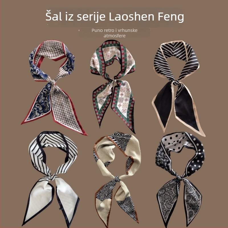 Dugi šal od šifona - stil Old Money, francuski retro šarm; twill tkanina, poliesterski materijal; proljeće 2025