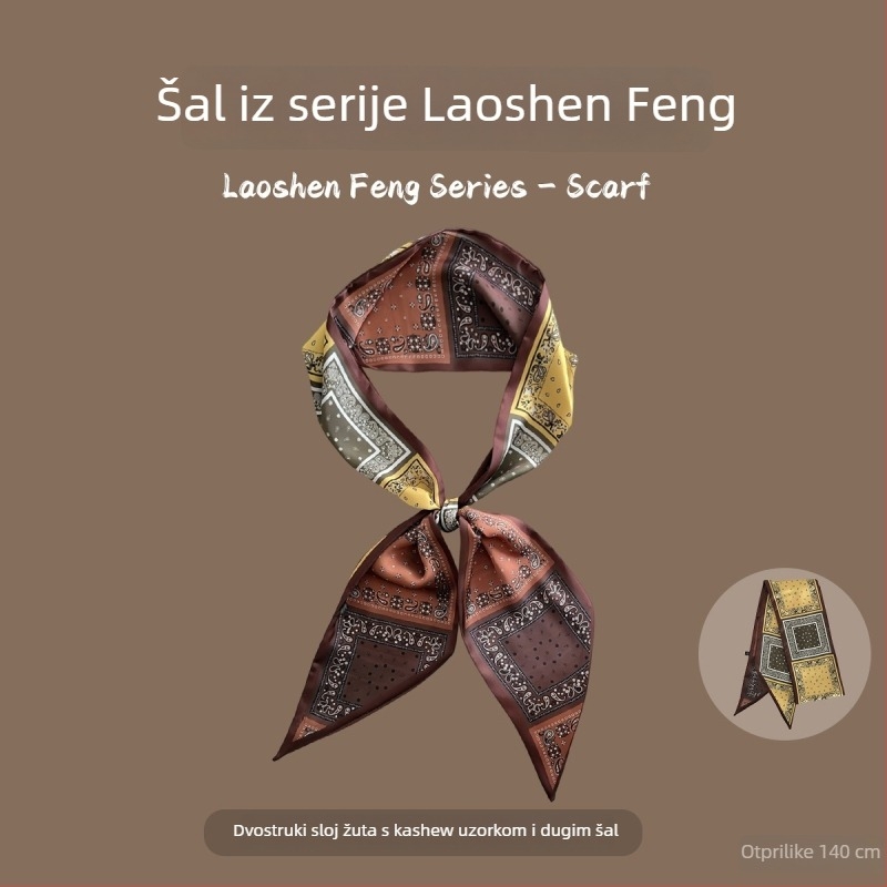 Dugi šal od šifona - stil Old Money, francuski retro šarm; twill tkanina, poliesterski materijal; proljeće 2025
