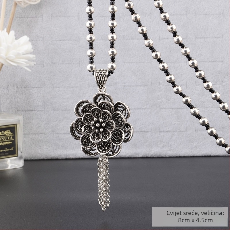 Lanac za pulover od legura, dugi ogrlica s resicama, retro etno stil