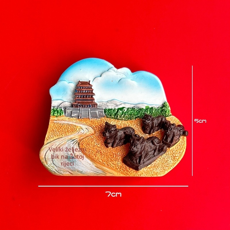 Magnet za hladnjak s motivima Shanxi muzeja (Taiyuan, Datong, Yungang špilje, Hanging Temple, Yingxian drvena kula) – Perle; Materijal: agat; Tehnologija obrade: Drugo; Proljeće 2025