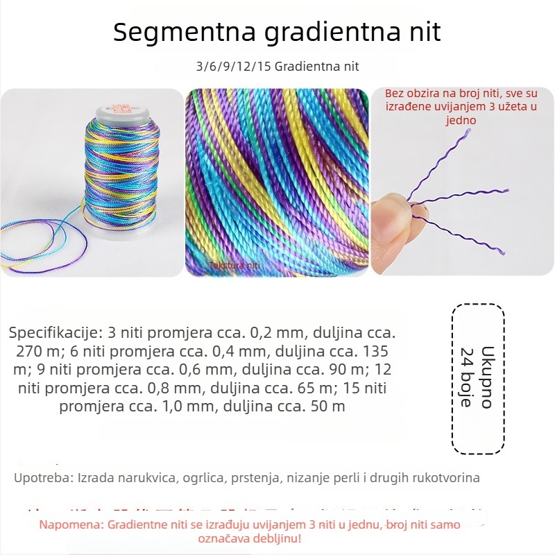 Gradijentno obojano vlakno za DIY pletene, opcije 3/6/9/12/15 niti