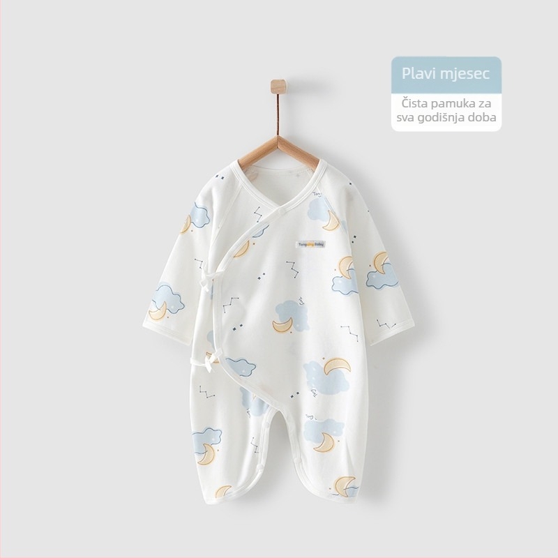 Novorođenički pamučni kombinezon s dugim rukavima, unisex, 100% pamuk, diagonalno zatvaranje s vezicama i motiv leptira
