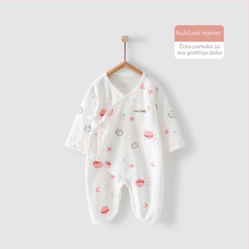Novorođenički pamučni kombinezon s dugim rukavima, unisex, 100% pamuk, diagonalno zatvaranje s vezicama i motiv leptira