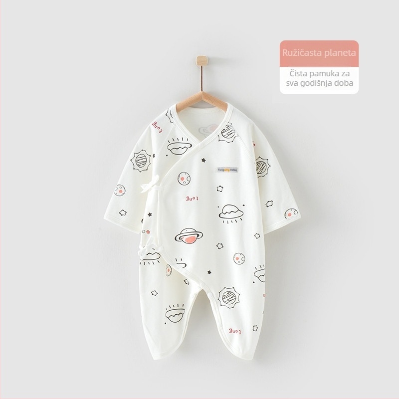 Novorođenički pamučni kombinezon s dugim rukavima, unisex, 100% pamuk, diagonalno zatvaranje s vezicama i motiv leptira