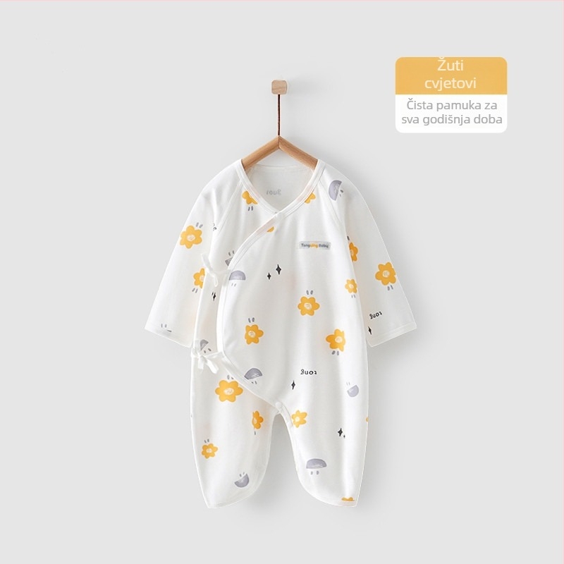 Novorođenički pamučni kombinezon s dugim rukavima, unisex, 100% pamuk, diagonalno zatvaranje s vezicama i motiv leptira