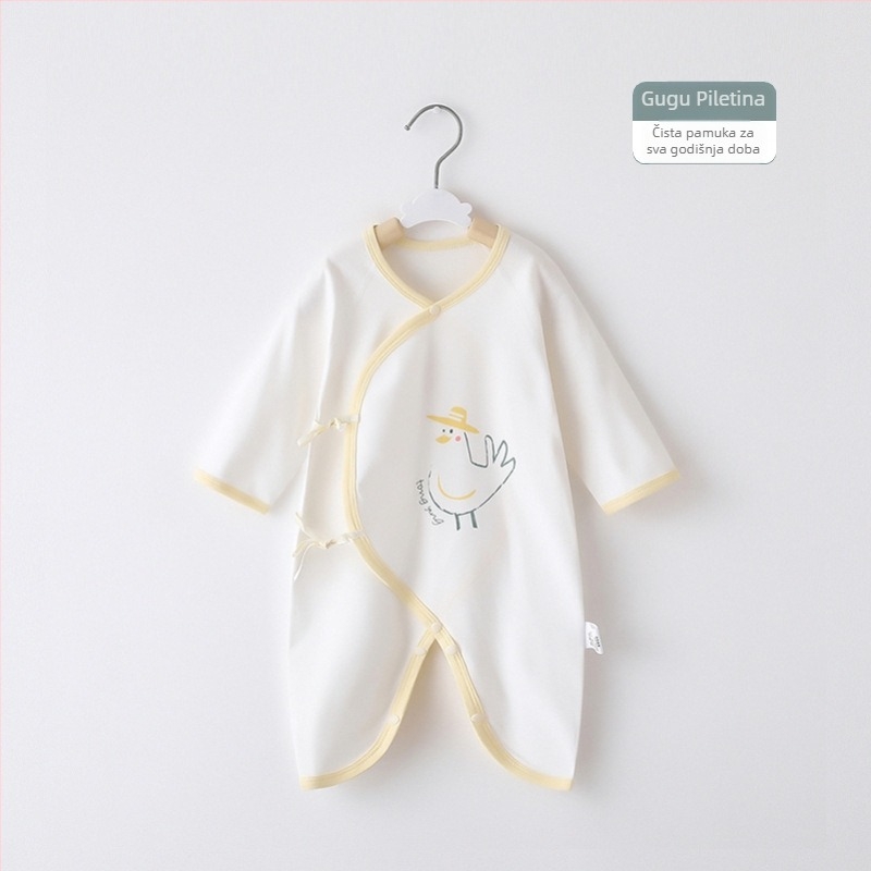 Novorođenički pamučni kombinezon s dugim rukavima, unisex, 100% pamuk, diagonalno zatvaranje s vezicama i motiv leptira