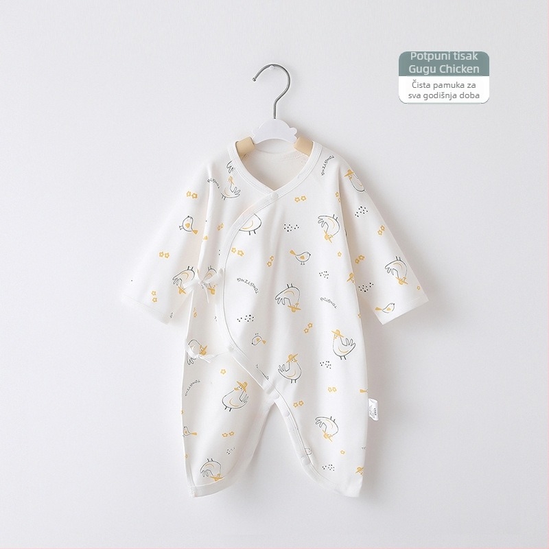 Novorođenički pamučni kombinezon s dugim rukavima, unisex, 100% pamuk, diagonalno zatvaranje s vezicama i motiv leptira