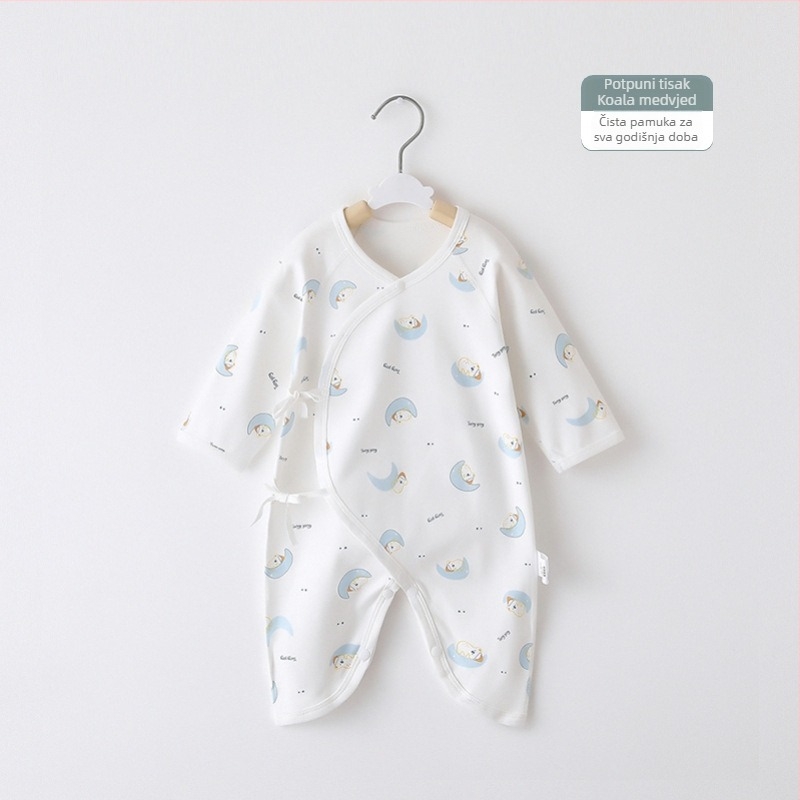 Novorođenički pamučni kombinezon s dugim rukavima, unisex, 100% pamuk, diagonalno zatvaranje s vezicama i motiv leptira