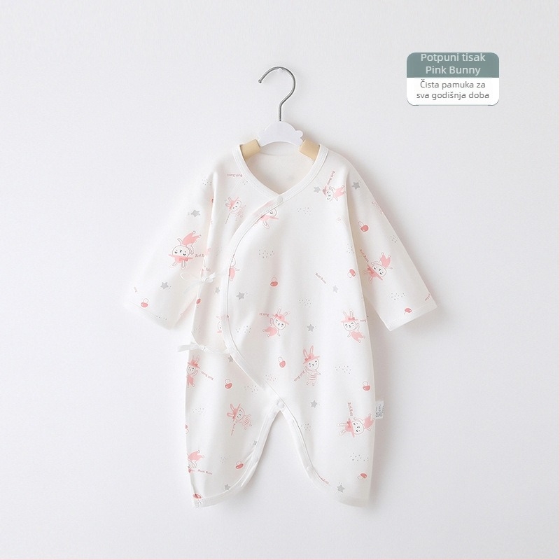 Novorođenički pamučni kombinezon s dugim rukavima, unisex, 100% pamuk, diagonalno zatvaranje s vezicama i motiv leptira