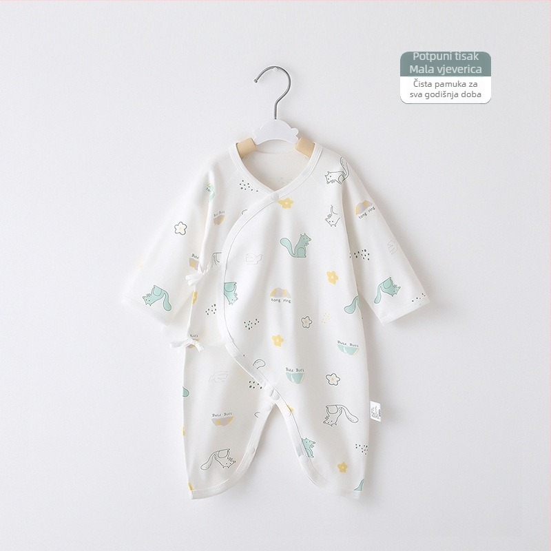 Novorođenički pamučni kombinezon s dugim rukavima, unisex, 100% pamuk, diagonalno zatvaranje s vezicama i motiv leptira