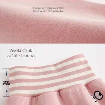 Dječje hlače s cartoon uzorkom za bebe, visok pojas, elastičan pojas, 95% pamuka, Silver Fox velur, debeli topli za proljeće-jesen-zimu