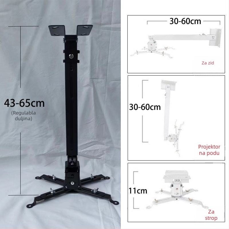 Teleskopski univerzalni nosač projektora za montažu na strop, zid ili pod – kompatibilno s BenQ i Epson