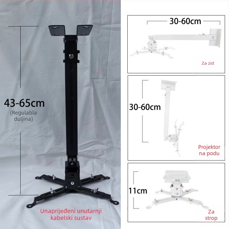 Teleskopski univerzalni nosač projektora za montažu na strop, zid ili pod – kompatibilno s BenQ i Epson