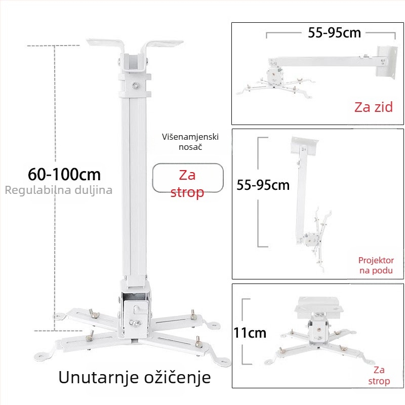 Teleskopski univerzalni nosač projektora za montažu na strop, zid ili pod – kompatibilno s BenQ i Epson