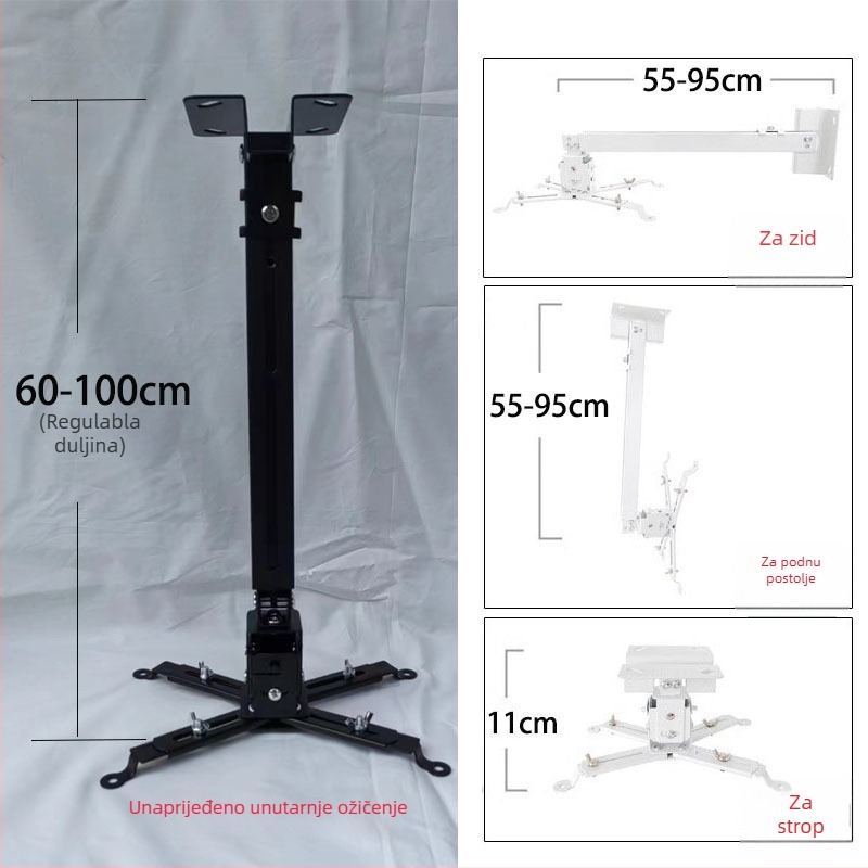 Teleskopski univerzalni nosač projektora za montažu na strop, zid ili pod – kompatibilno s BenQ i Epson