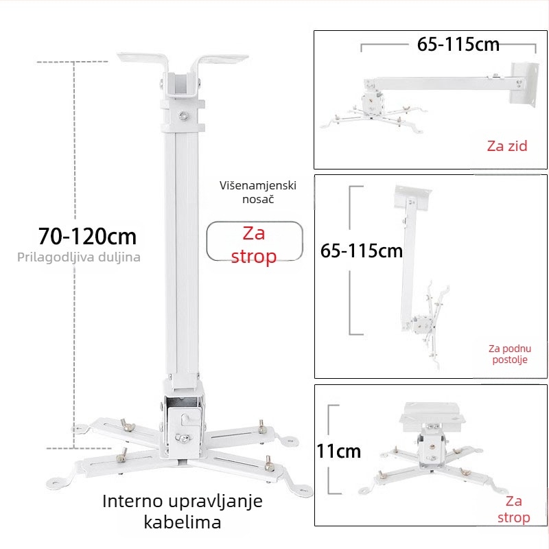 Teleskopski univerzalni nosač projektora za montažu na strop, zid ili pod – kompatibilno s BenQ i Epson