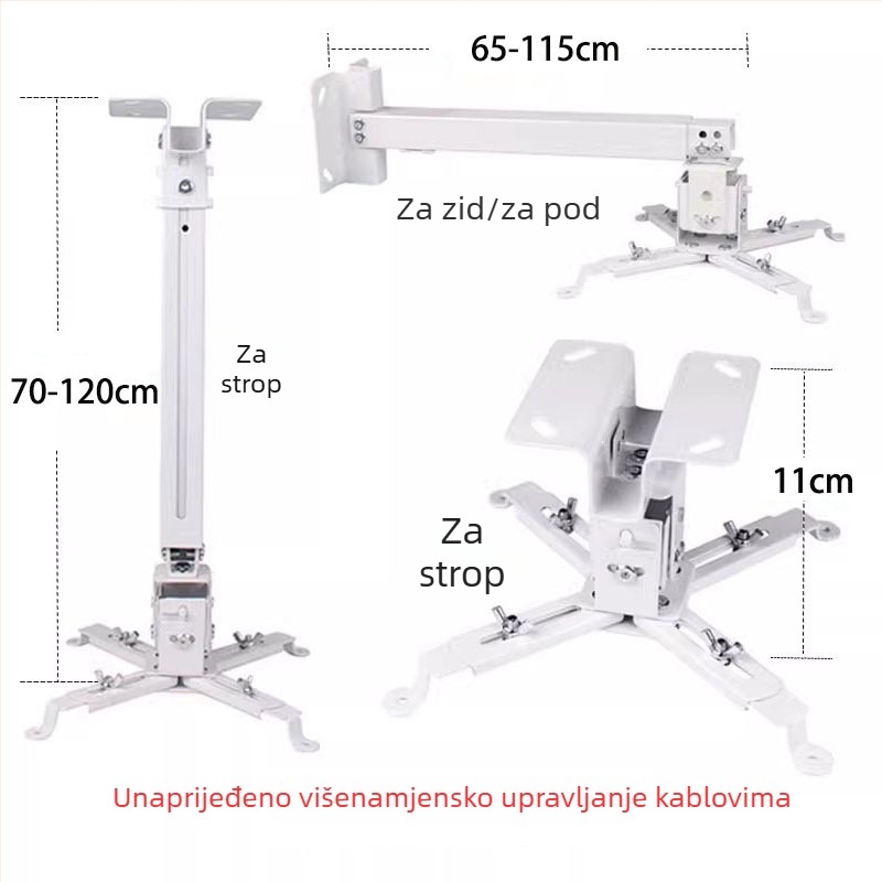 Teleskopski univerzalni nosač projektora za montažu na strop, zid ili pod – kompatibilno s BenQ i Epson