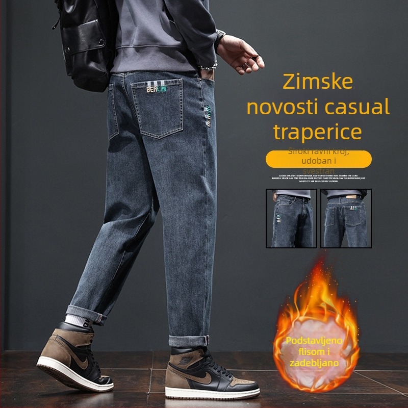 Muške traperice s flis podstavom, širokih nogavica i ravnog kroja, za jesen i zimu – moderne, svestrane, svakodnevne.
