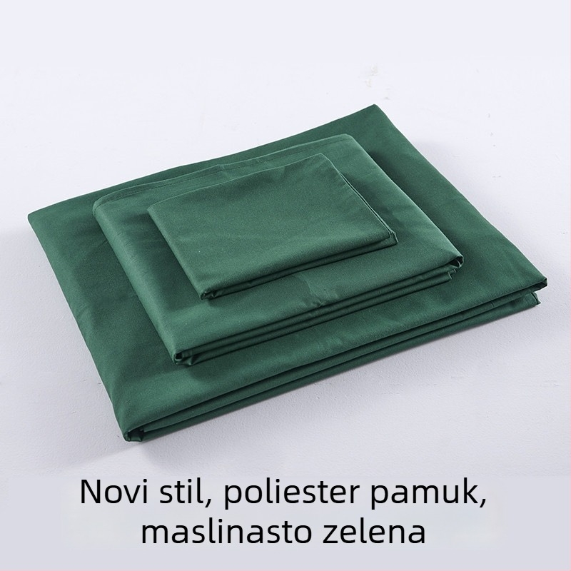 Vojnozelen 3-dijelni set posteljine za studentski dom — navlaka za jorgan, plahte i jastučnice