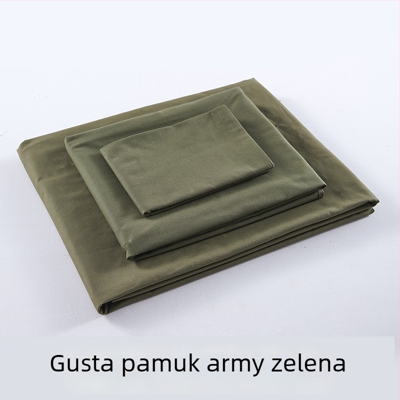 Vojnozelen 3-dijelni set posteljine za studentski dom — navlaka za jorgan, plahte i jastučnice