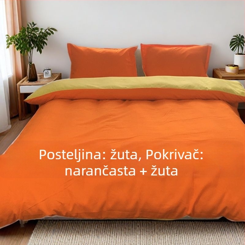 Posteljina od poliestera i pamuka, četiri dijela, jednofarbni uzorak, brušena i prešivena, jednostavna tkanina, težina 1000–1500 g