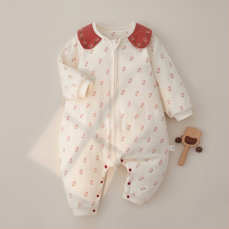 Dječji spavaći vrećica s odvojivim rukavima, debeli pamučni punilo, zatvarač, dizajn s razdvojenim nogama, za djecu 1–3 godine