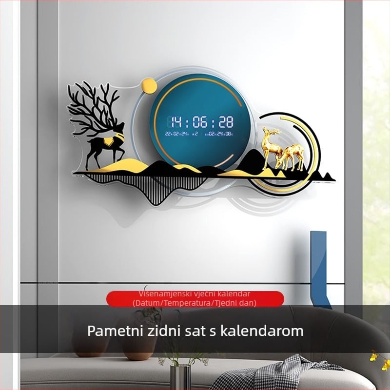 Zidni sat u nordijskom stilu, nepravilnog dizajna, baterijsko napajanje, glatko kretanje sekunde, 24-satni prikaz