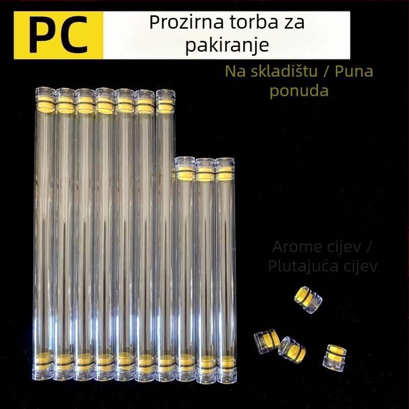 PC okrugla cijev za pakiranje s poklopcem, prozirna, debljina zida 0,5 mm, za skladištenje ribolovnih plovaka