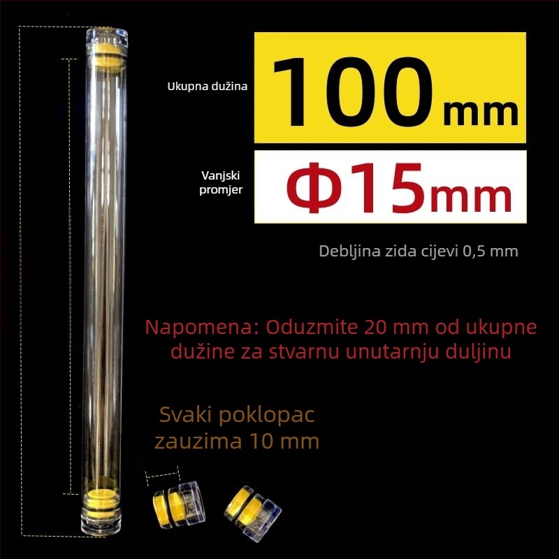 PC okrugla cijev za pakiranje s poklopcem, prozirna, debljina zida 0,5 mm, za skladištenje ribolovnih plovaka