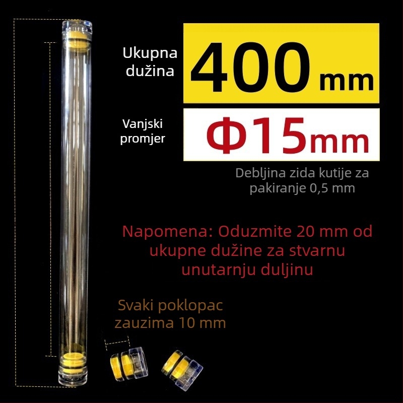 PC okrugla cijev za pakiranje s poklopcem, prozirna, debljina zida 0,5 mm, za skladištenje ribolovnih plovaka