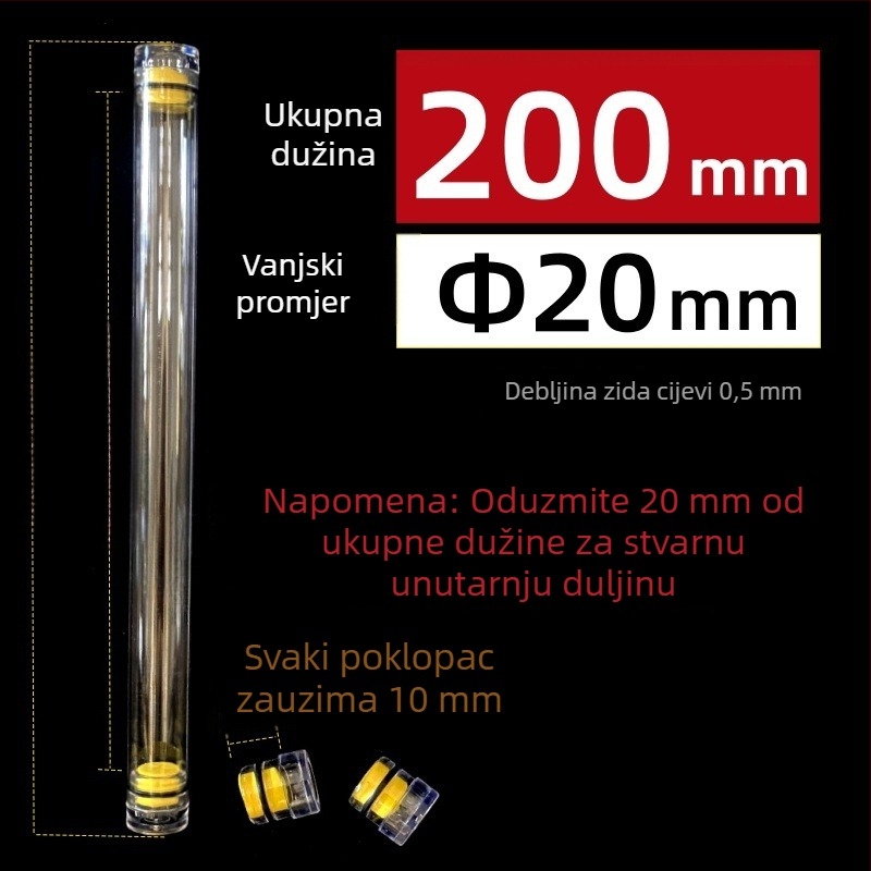 PC okrugla cijev za pakiranje s poklopcem, prozirna, debljina zida 0,5 mm, za skladištenje ribolovnih plovaka