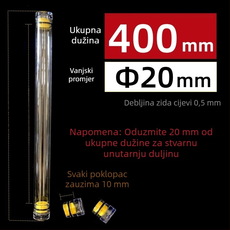 PC okrugla cijev za pakiranje s poklopcem, prozirna, debljina zida 0,5 mm, za skladištenje ribolovnih plovaka