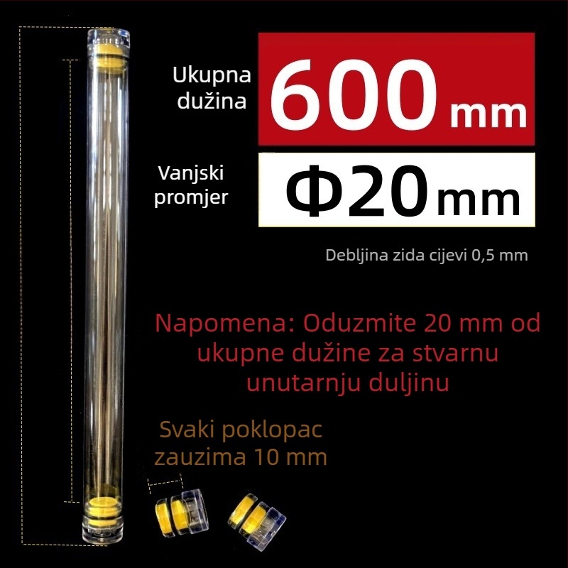 PC okrugla cijev za pakiranje s poklopcem, prozirna, debljina zida 0,5 mm, za skladištenje ribolovnih plovaka