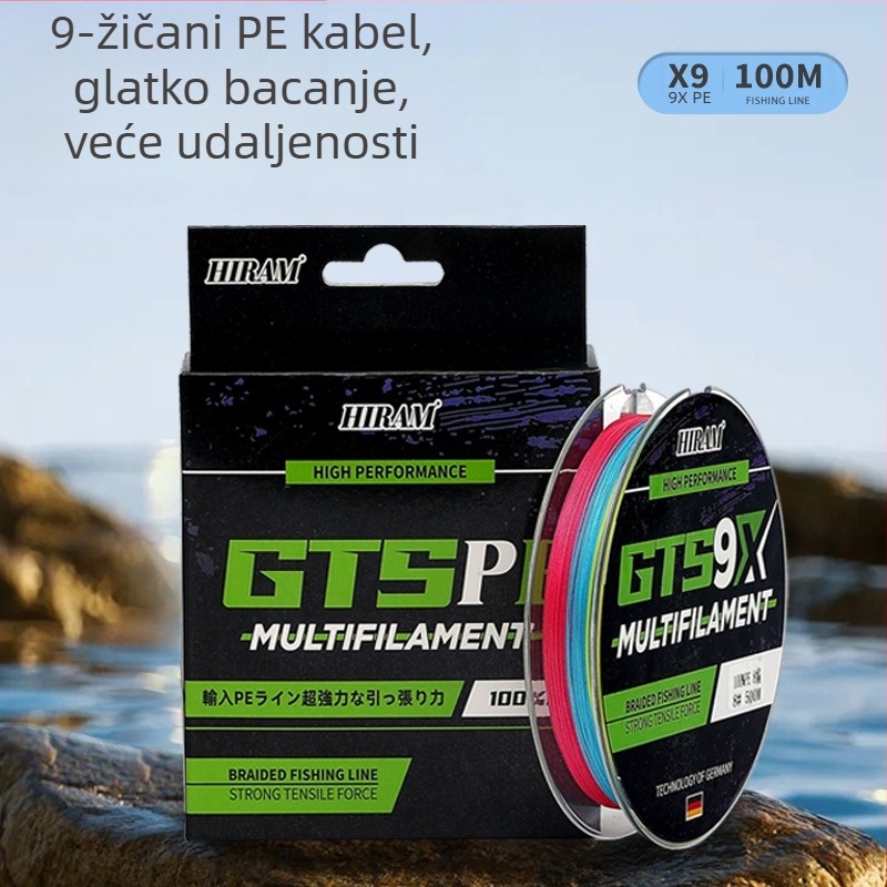 HIRAM Glavna ribolovna najlona, 9-slojna pletena PE, visoka čvrstoća, kutija od 200 komada