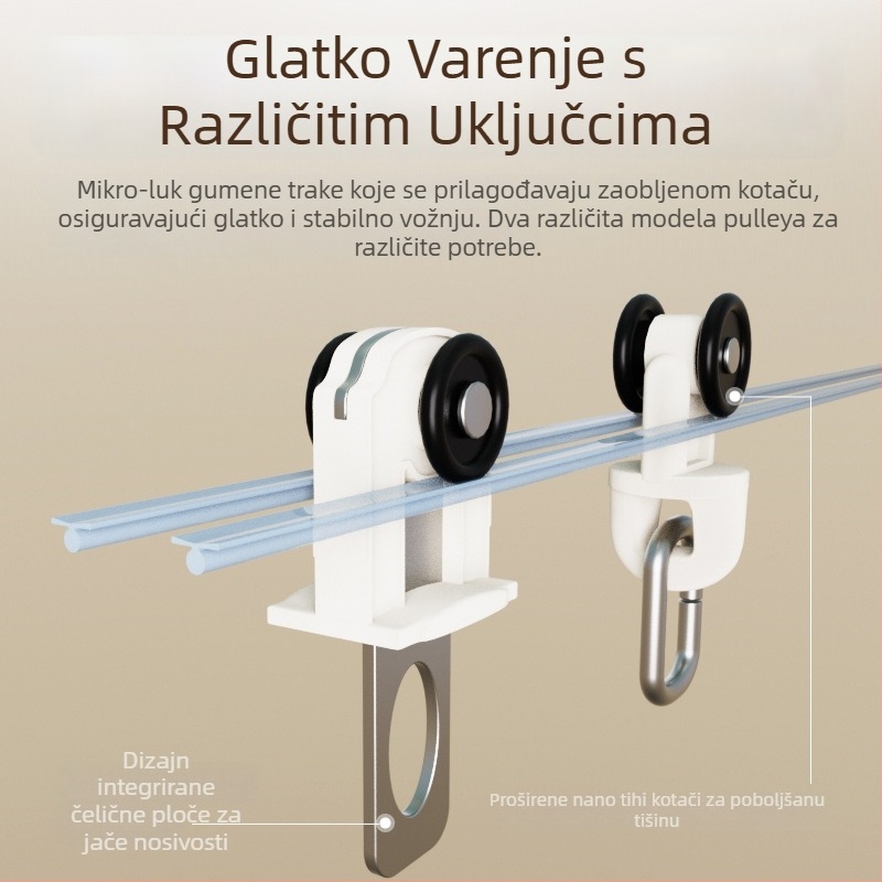 Zavjesna šipka od aluminijske legure, Model 491 donja tračnica; Pribor: dekorativna glava, kotačić, nosač, brtvilo; Stil: moderni minimalizam (Model: 491; Materijal: aluminijska legura; Tip: šipka za zavjese; Pribor: dekorativna glava, kotačić, nosač, brtv