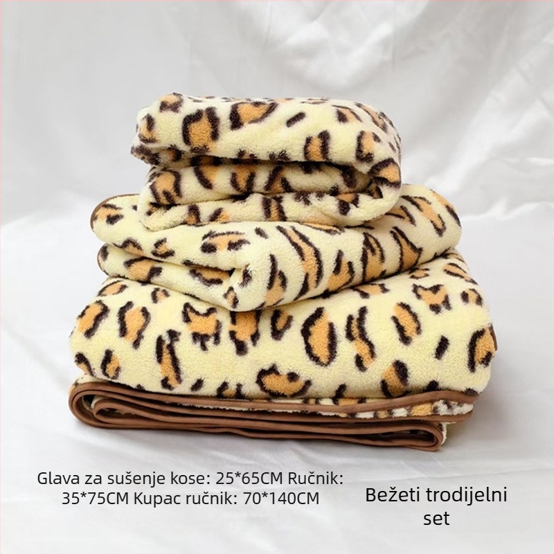 Leopard uzorak koralni fleece kupaonski ručnik s mogućnošću kačenja, 150D, jednostavna tkanina