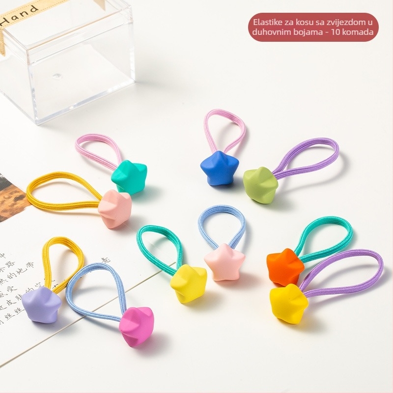 Dječje visokoez elastične gumice za kosu, ručno izrađene od akrila, Princeza serija, uzorci: Srce/Kvadrat/Medvjed/Zvijezda/Zec, paket od 10