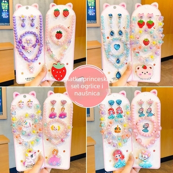 Set nakita za djecu: ogrlica, svjetleći narukvica, naušnice s klipom i prsten – Serija Princeza, materijal plastika/resin, uzrast 3-10 godina