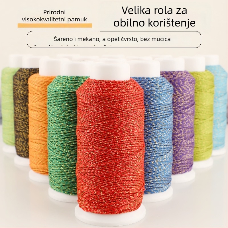Pamukani konac s zlatnom rubom, veliki kotur za rukotvorine, ručno pleteni užad s resicama, otporno na habanje za ukrase od perlica