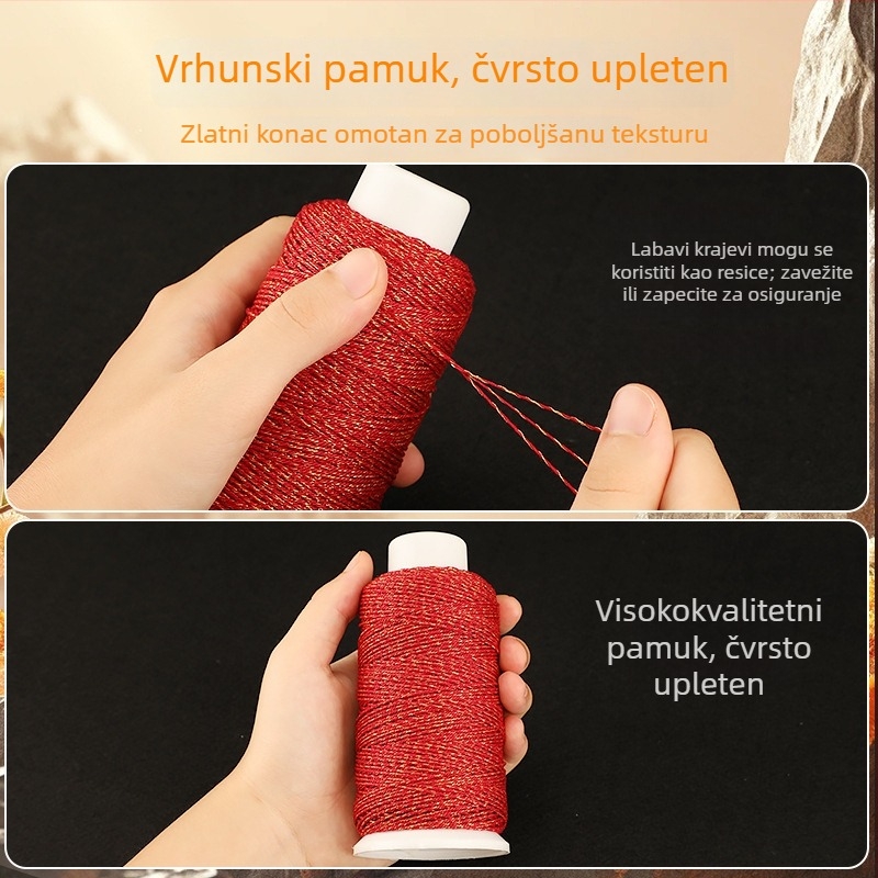 Pamukani konac s zlatnom rubom, veliki kotur za rukotvorine, ručno pleteni užad s resicama, otporno na habanje za ukrase od perlica