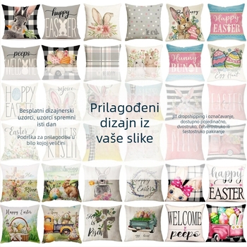 Vlastita lanena navlaka za jastuk za Uskrs s motivom jaja i zeca