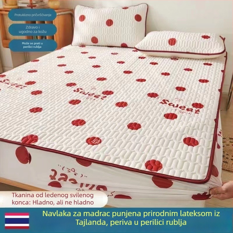 Trodijelni set od prirodnog lateksa za hlađenje: tiskana navlaka za krevet s učvršćivanjem, ljetna deka i zaštitna navlaka za madrac za krevet širine 1,5 m