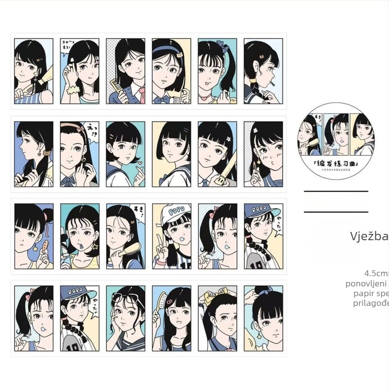 Gulu Bubble: Akvarelni manga stil djevojka u školskoj uniformi — die-cut washi traka, naljepnice i privjesci