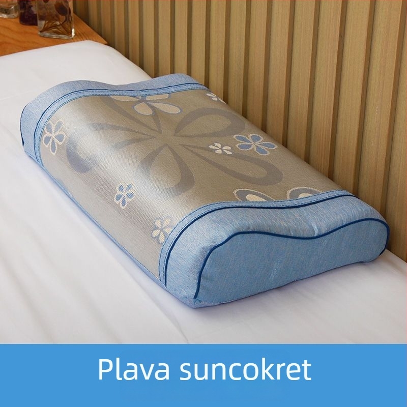 Pamukasta jastučnica, tkanina ravne pletene (plain weave), reaktivno bojanje, moderan minimalistički stil.