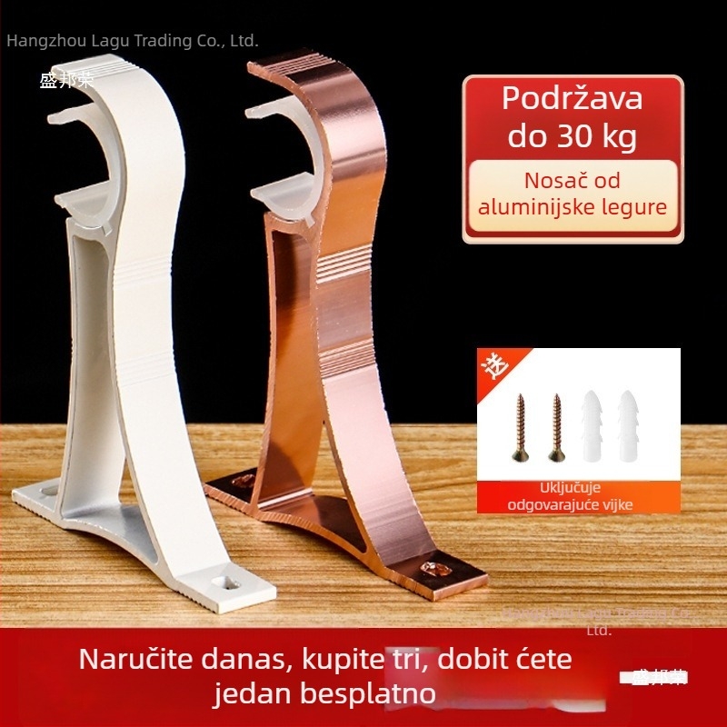Aluminijski nosač zavjesnog štapa s bazom za kukicu, kućni dodaci za zavjese
