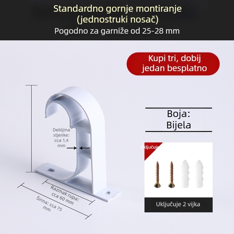 Aluminijski nosač zavjesnog štapa s bazom za kukicu, kućni dodaci za zavjese